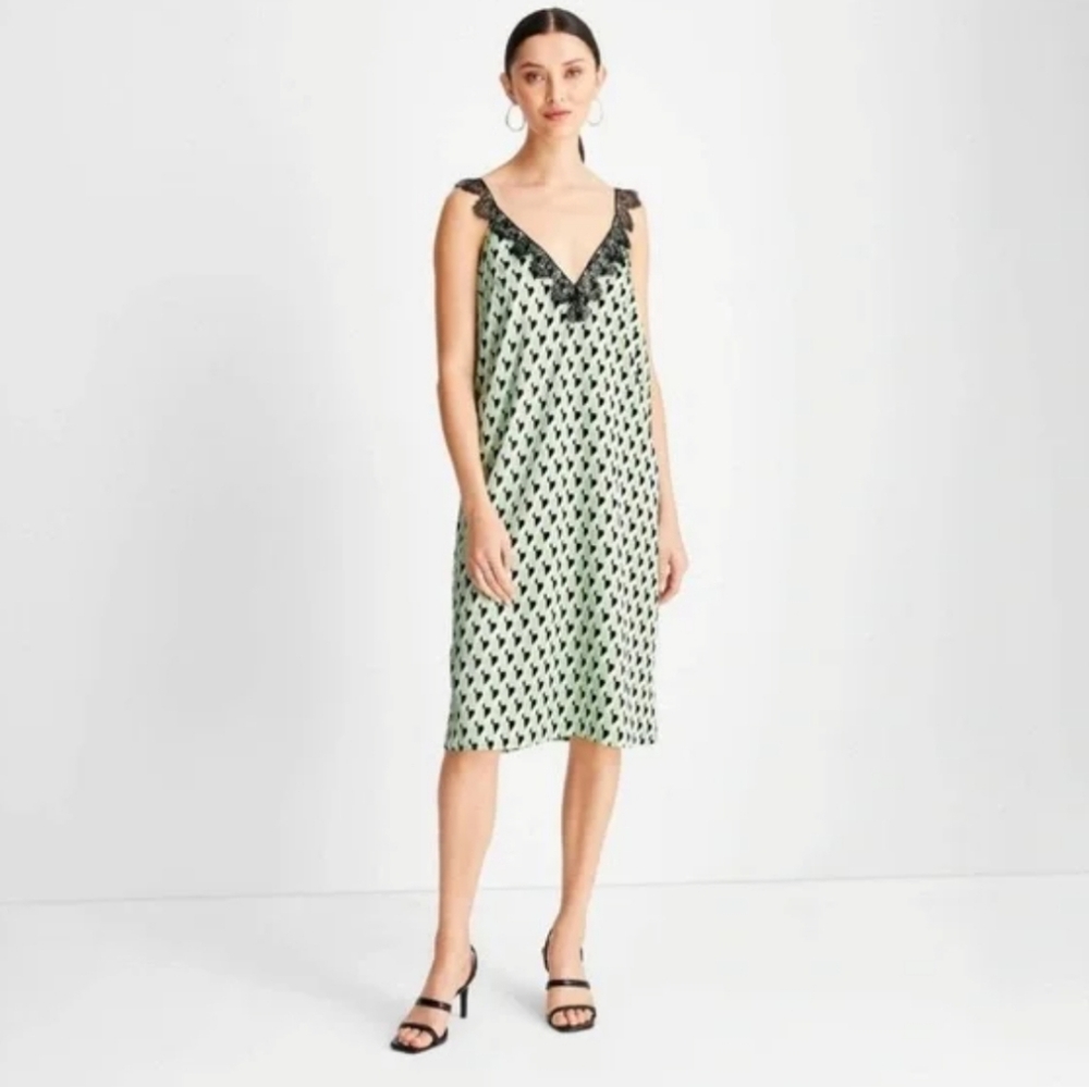 NWT! Green and Black Slip Dress